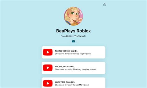 BeaPlays @BeaPlaysRoblox 448K subscribers 3.5K videos HELLO LITTLE BEANS! My name is Bea and I play various Roblox Royale High and other fashion/princess/dress-up games with my best friend.... 