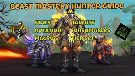 Oct 8, 2023 · The stat priority for Beast Mastery Hunter is as follows: Hit to cap; Attack Power; Agility; Critical Strike; Armor Penetration; Haste. In general, the hit cap should be very easy to obtain with raid gear. You may even reach the point where you have too much hit. You will want to gear mostly with agility pieces that have crit and armor ... 