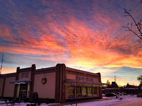 Beautiful sunset over Redmond Oregon City Hall. Oregon pictures