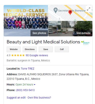 Beauty and light medical solutions tijuana mexico. Beauty And Light Medical Solutions. Giro. Salud. Actividad principal. Turismo médico. Número de empleados. 20. Sitio Web corporativo. http://weightlosssurgerytj.com. … 