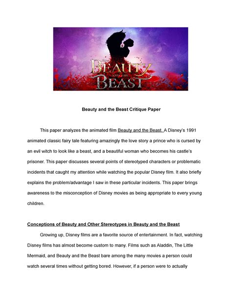 Beauty and the beast Critique Paper - StuDocu