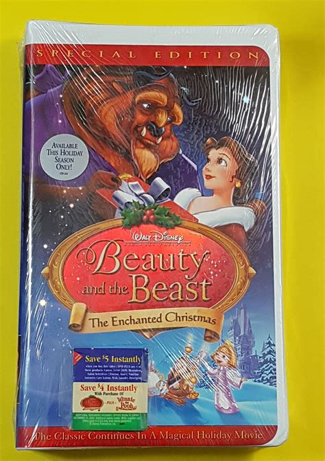Just in time for the holiday! This VHS tape features "Beauty and the Beast: The Enchanted Christmas," a heartwarming tale that will delight children and families alike. Directed by Andy Knight, this animated musical has a NR rating and is formatted for NTSC signal standard. With an emphasis on the holiday season, this film follows Belle as she tries to bring Christmas cheer to the Beast's ....