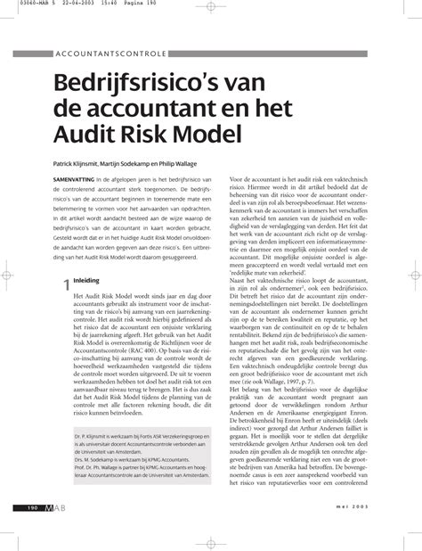 Bedrijfsrisico’s van de accountant en het Audit Risk Model