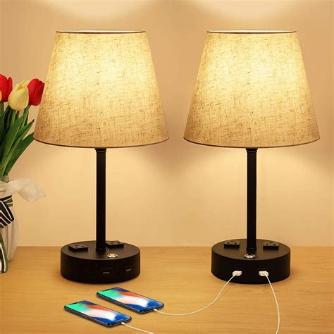 Bedside lamps with usb. Nightstand Table Lamps for Bedrooms Set of 2 - 3 Way Dimmable Touch Bedside Lamps with USB C+A & Outlets, Black Living Room Lamps with Glass Body for End Tables, Modern Night Stand Lamps for Bed Side. 4.5 out of 5 stars. 164. $79.99 $ 79. 99. 10% coupon applied at checkout Save 10% with coupon. 