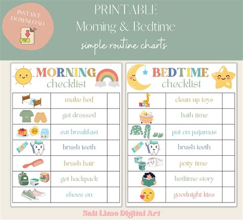 Bedtime Routine for Kids Morning Routine Checklist Printable