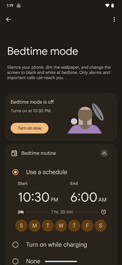 Bedtime mode. 1. Open our phone's Settings menu. 2. Scroll down and select Digital Wellbeing & parental controls. 3. Tap Bedtime mode at the bottom. (Image credit: Namerah Saud Fatmi / … 
