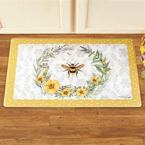 Bee and Floral Wreath Anti Fatigue Kitchen Mat