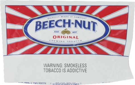 Beech nut chewing tobacco. This is a rectangular Beech-Nut Chewing Tobacco porcelain sign. This particular Beech-Nut Chewing Tobacco sign is predominantly blue with white text. It reads, “Beach-Nut Chewing Tobacco, Lorillard’s Beech-Nut Chewing Tobacco, Established 1760, Extra Picked” and features a box of Beech-Nut Chewing Tobacco on the left side of the sign. 