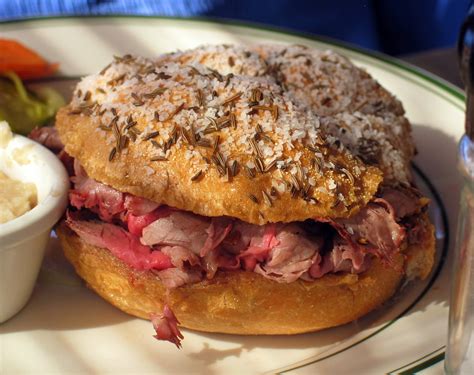 Beef on weck. This beef on weck is absolutely delicious! The beef is tender and juicy, and the weck roll is perfectly toasted and flavorful. The horseradish is the perfect accompaniment to the sandwich, adding a little kick of flavor. I highly recommend this beef on weck for anyone looking for a delicious and satisfying meal. 