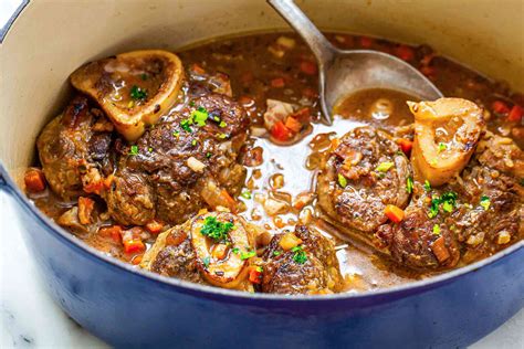 Beef osso buco. put browned veal pieces on top of the soffritto in the baking tin. preheat oven to 175c (345f) add the wine sauce ingredients, red wine, stock, thyme, tomato paste, diced tomatoes, lemon rind, salt and pepper to the frying pan. stir to release the caramelised bits on the base of the pan. pour the wine sauce from the frying pan over the meat and ... 