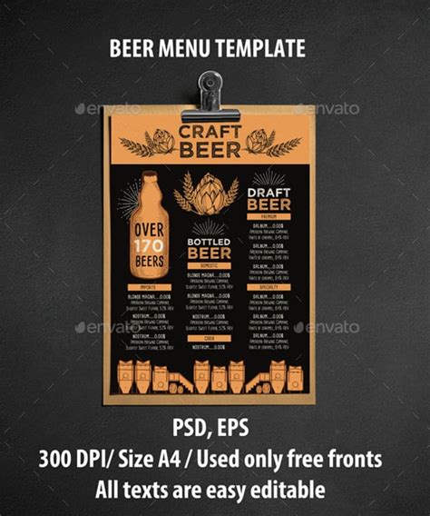 Beer Menu 15+ Free Templates in PSD, EPS Documents Download!