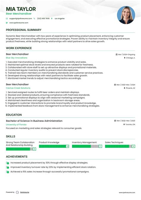 Beer merchandiser resume.  Download Sample Resume Templates in PDF, Word...