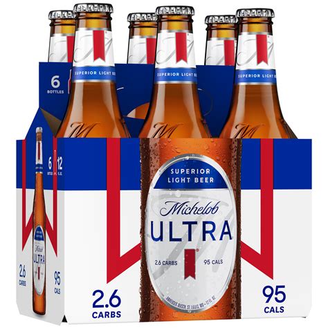 Beer michelob ultra. This is a superior light beer with 95 calories, 2.6g of carbs and an exceptionally smooth taste. Long-aged for extra smoothness, light golden in colour, ... 