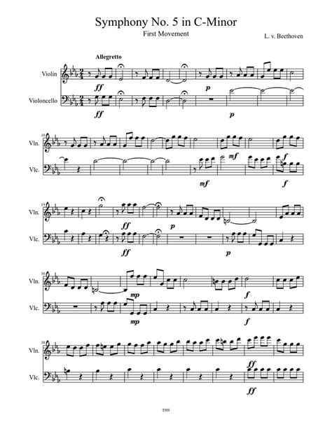 Beethoven Symphony No. 5 Duett Sheet music for Violin (Solo ...