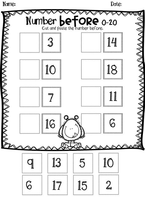 Before and After Numbers Spring Math Worksheets and activities for