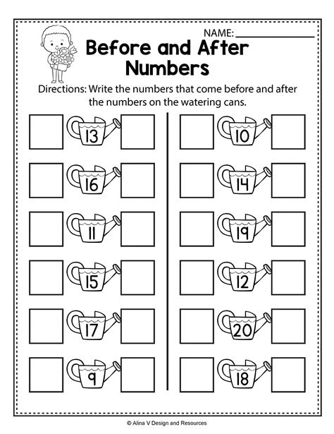 Before and After Numbers Worksheet Math for Kids