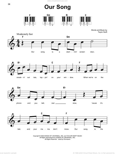 Beginner piano songs sheet music. Here’s another really simple Coldplay song that everyone knows. This song is in B, which can be a challenging key for some new students, because of all the black keys. But there are only two parts to the song, and they only use three chords each. The verses are simply: B, F#, E. The choruses are: E, G#m, F#. 