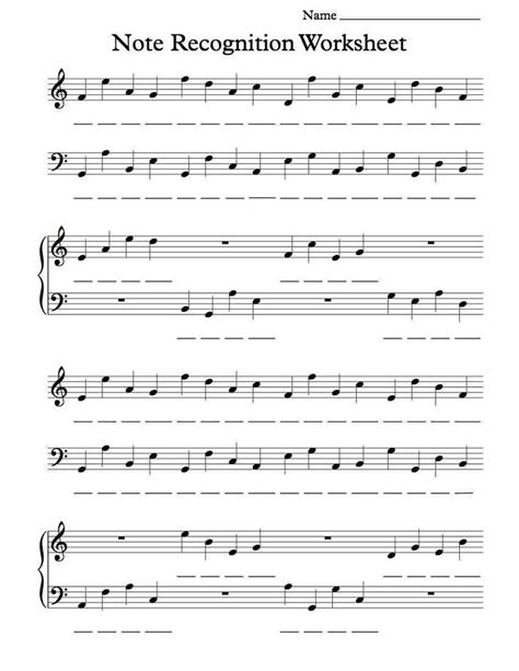 Beginning Note Recognition Worksheet for Individual or Classroom use