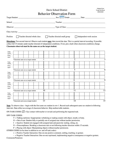 Behavior Assessment Observation Form Fill Out and Sign Printable PDF