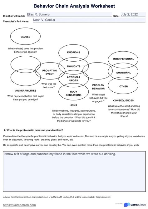 Behavior Chain Analysis Worksheet Example Free PDF Download DBT
