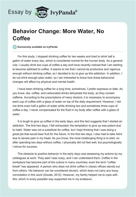 Behavior Change: More Water, No Coffee Essay - ivypanda.com