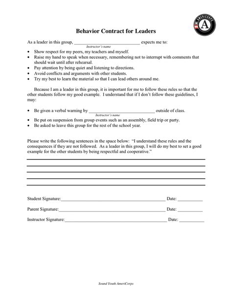 Behavior Contract for Leaders in Word and Pdf formats
