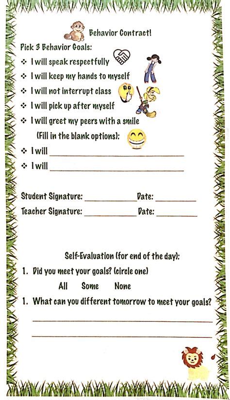 Behavior Contract to use in working with elementary students. Allowing