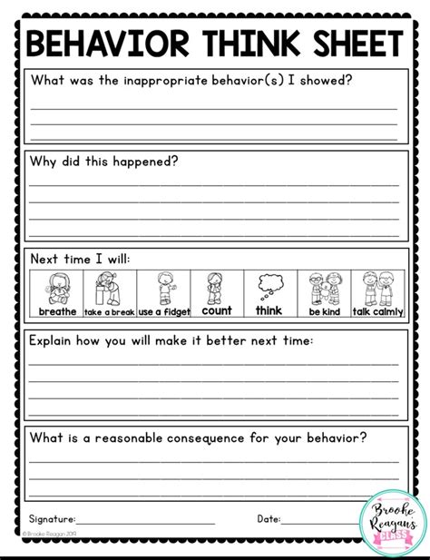 Behavior Reflection Sheets Digital Think Sheet Elementary Behavior