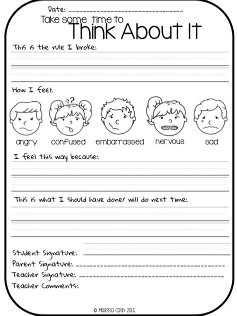 Behavior Reflection Sheets For Elementary Students Kidsworksheetfun