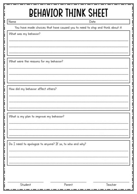 Behavior Reflection Think Sheets Behavior reflection, Behavior