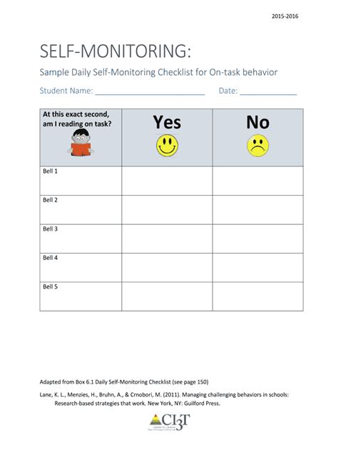 Behavior Self Monitoring Worksheet Checklist PDF 20152024 Form Fill