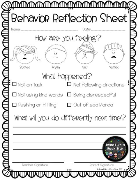 Behavior Think Sheet for Elementary Students - PDF