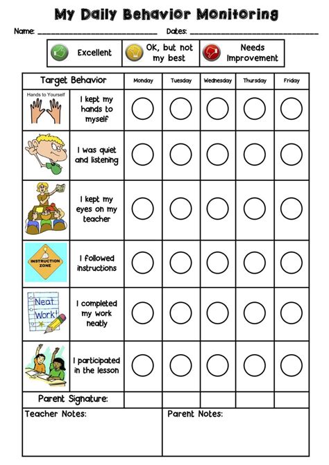 Behavior Worksheet For Elementary Students