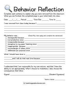 Behavior reflection form teacher and student