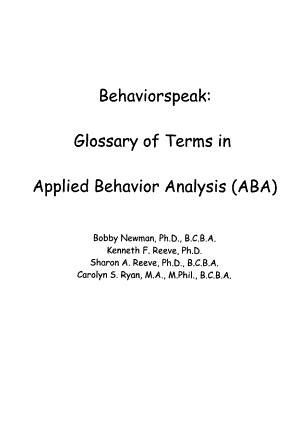 Read Behaviorspeak A Glossary Of Terms In Applied Behavior Analysis By Bobby Newman
