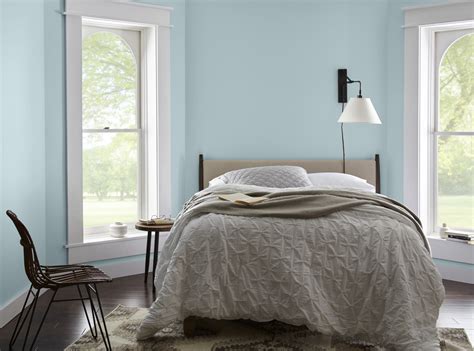 Dayflower. Dayflower is a mother-of-pearl gray blended with a soft, airy blue. It’s a natural choice for bedrooms, reading nooks, and other restful spaces. Dayflower was part of the Behr 2021 Color Trends Palette. Its LRV is 58.. 