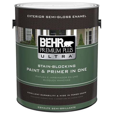 Behr semi gloss. Provides a durable semi-gloss finish that withstands tough elements on both interior and exterior surfaces. Use on properly prepared and cleaned coated and uncoated interior and exterior ferrous and non-ferrous metal surfaces. 1 gallon covers up to 400 sq. ft. depending on application, color selected and surface porosity. 