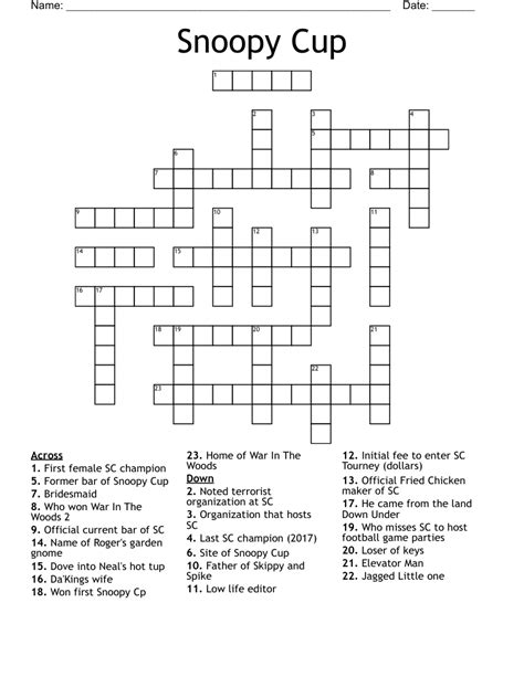 Being snoopy crossword clue. MODEL (adjective) worthy of imitation. COVER (noun) a recording of a song that was first recorded or made popular by somebody else. a fixed charge by a restaurant or nightclub over and above the charge for food and drink. COVER (verb) form a cover over. clothe, as if for protection from the elements. The Universal Crossword is a daily … 