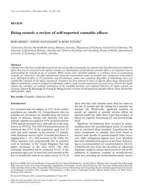 Being stoned: a review of self-reported cannabis effects