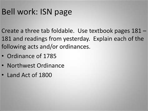 Bell work ISN page Create a three tab foldable. Use textbook pages 181