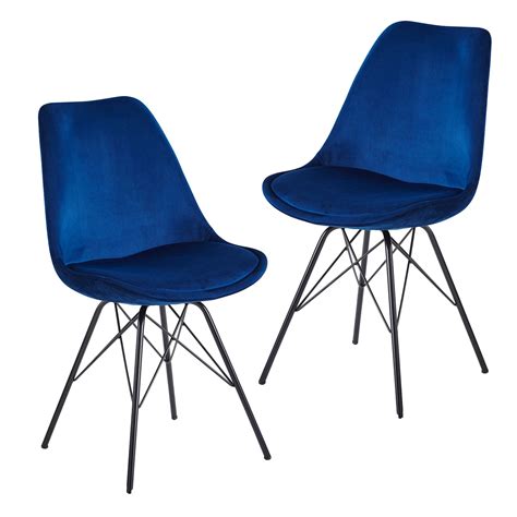 Bella Boutique Blue Velvet Dining Chair with Black Legs