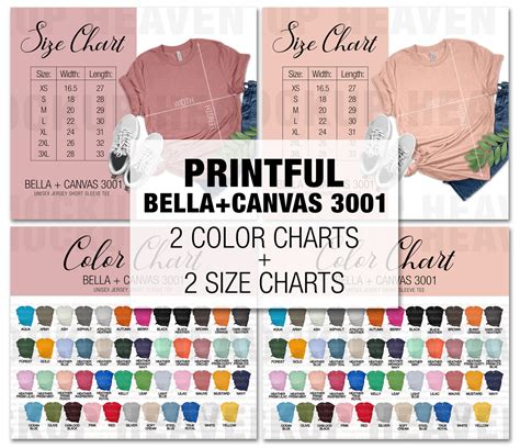 Bella Canvas 3001 Color Chart Size Chart in 2 Colors Print Etsy