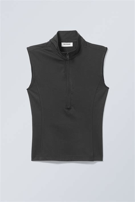 Bella Half Zip Tank Top - Black - DAMEN H&M CH