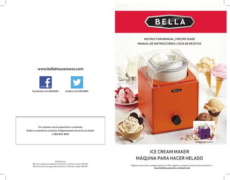 Bella Ice Cream Maker Instruction Manual (book)