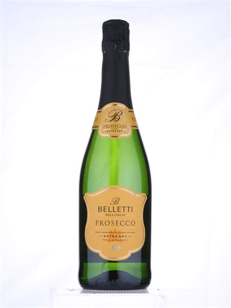Belletti prosecco. Highlights. M&S Bellante Prosecco DOC. A creamy, elegant sparkling wine with flavors of white peach and jasmine. Made with Glera, Chardonnay, Pinot Bianco grapes. Dry. Country of origin: Italy. Region: Veneto/Bottle size: 750ml. 