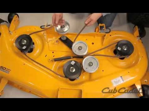 You cannot adjust belt tension on a Step-Thru riding tractor-style lawnmower from Cub Cadet. Instead, you should check to see that it is seated properly. Verify that your belt is the right style and length ensuring that it is seated properly. If the issue persists, check the tensioner spring or try re-leveling the deck.