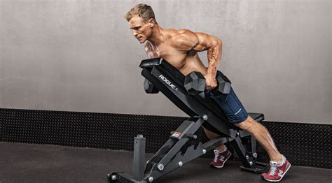 Bench row. Get into a bent over position with your left knee on one end of a bench and left hand on the other. Your right foot should be off to the side of the bench, n... 