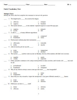 Benchmark Test Unit 6 Vocabulary Answers