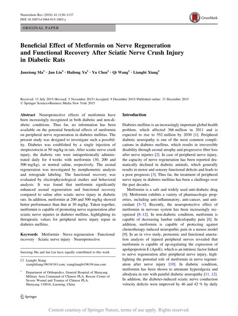 Beneficial Effect of Metformin on Nerve Regeneration and