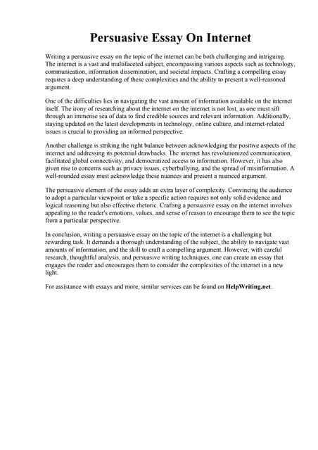 Benefit Of Internet Persuasive Paragraph